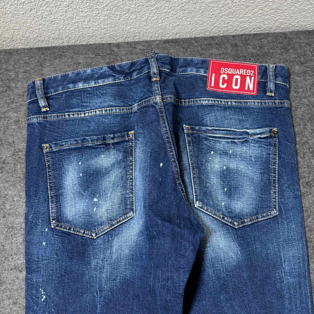 Dsquared2 Skinny Dan Jean Blue Distressed ICON Patch Jeans Size 54 IT (36x29)